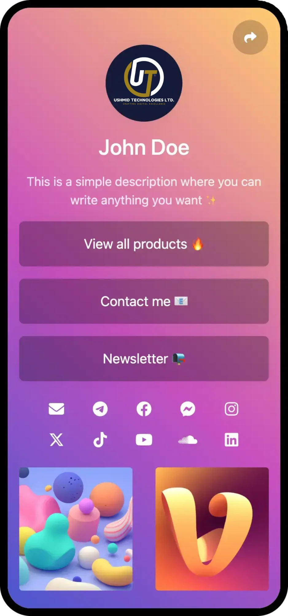 Screenshot of biolink page examples